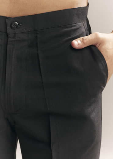 Black Silk Kurta Set For Men With Multi Colour Resham Embroidery