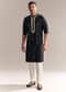 Black Silk Kurta Set For Men With Zardosi And Aari Work