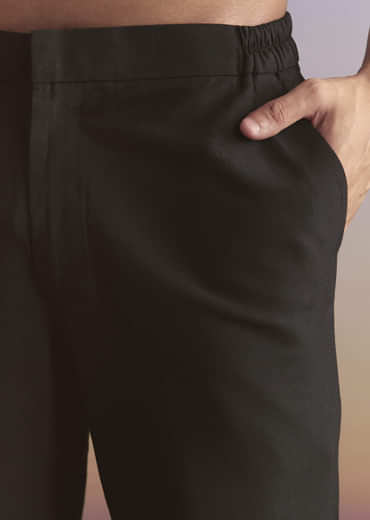 Black Silk Kurta Set For Men With Zari And Sequins Work