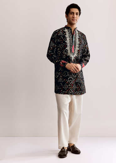 Black Silk Kurta Set With Bandhani Print
