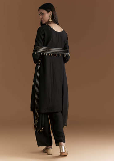 Black Silk Kurta Set With Zardosi And Resham Embroidery