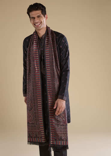 Black Silk Mens Kurta Set with Dupatta