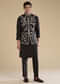 Black Silk Mirror Work Mens Jacket Kurta and Pant Set