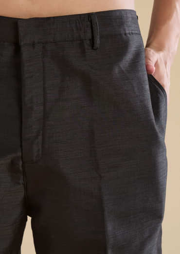 Black Silk Mirror Work Mens Jacket Kurta and Pant Set