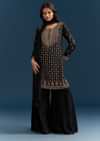 Black Silk Palazzo Suit With Embroidered Cut Dana Work And Dupatta