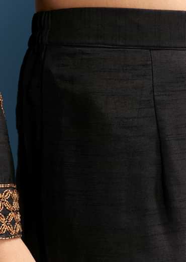 Black Silk Palazzo Suit With Embroidered Cut Dana Work And Dupatta