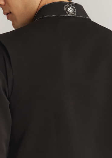 Black Suiting Cutdana Sequins Floral Kurta Jacket Set