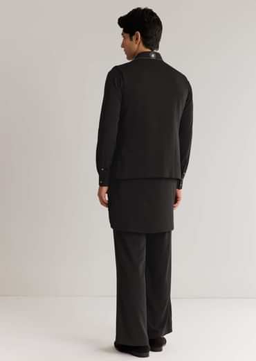 Black Suiting Cutdana Sequins Floral Kurta Jacket Set