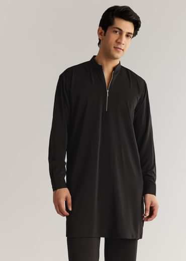 Black Suiting Cutdana Sequins Floral Kurta Jacket Set