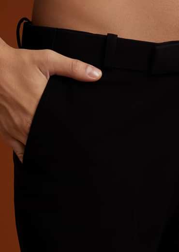 Black Suiting Indo Jacket Set With Floral Resham Embroidery