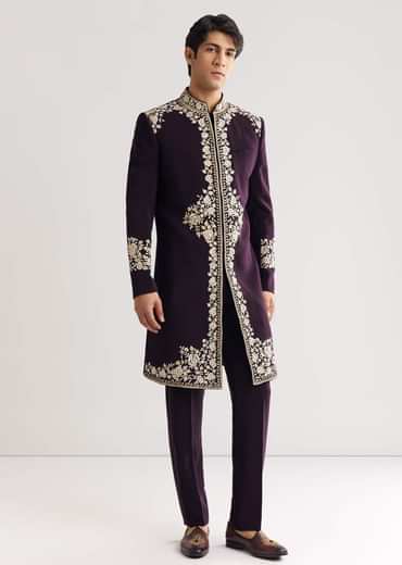 Black Suiting Indo Western With Floral Thread Embroidery