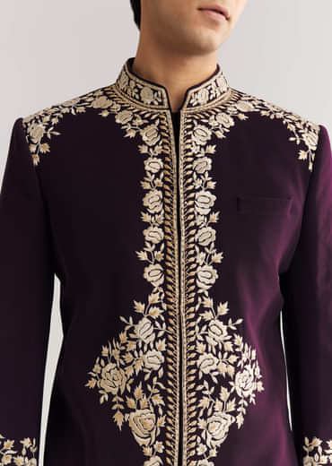 Black Suiting Indo Western With Floral Thread Embroidery