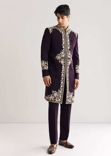 Black Suiting Indo Western With Floral Thread Embroidery