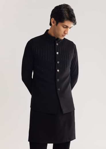 Black Suiting Indo Western With Thread And Beadwork