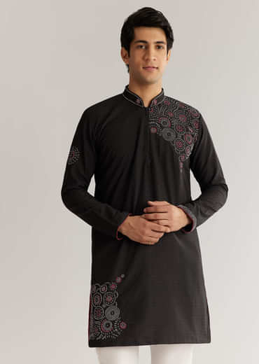 Black Suiting Sequin Resham Threadwork Kurta Set