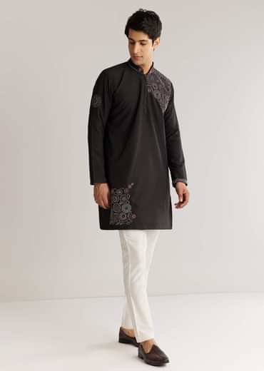 Black Suiting Sequin Resham Threadwork Kurta Set