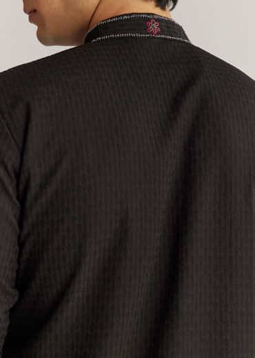 Black Suiting Sequin Resham Threadwork Kurta Set
