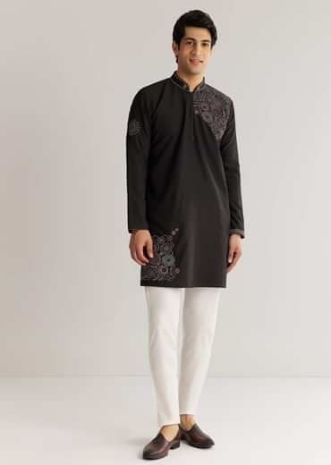 Black Suiting Sequin Resham Threadwork Kurta Set