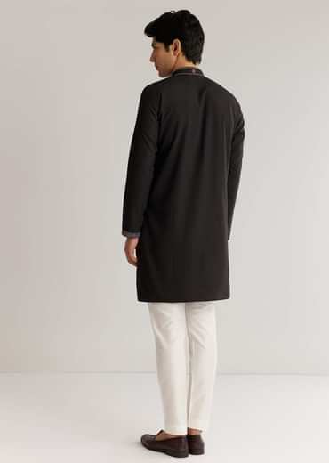 Black Suiting Sequin Resham Threadwork Kurta Set