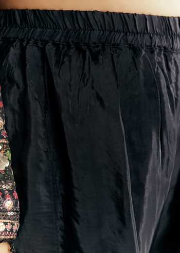 Black Tabby Silk Zari Embroidered Kurta Palazzo With Printed Dupatta