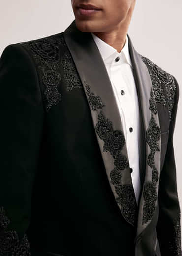 Black Tuxedo For Men With Cut Work Shawl Collar