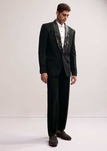 Black Tuxedo For Men With Cut Work Shawl Collar