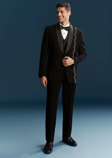 Black Tuxedo For Men With Cutdana Embroidery