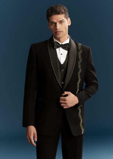 Black Tuxedo For Men With Cutdana Embroidery