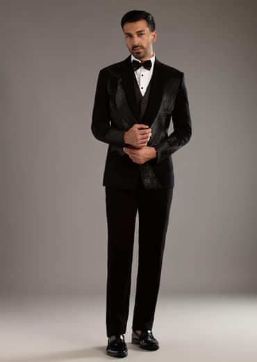 Black Tuxedo For Men With Leather And Dori Work