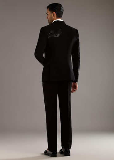 Black Tuxedo For Men With Leather And Dori Work