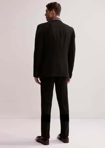 Black Tuxedo For Men With Resham Work