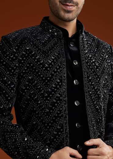 Black Velvet Embellished Indo Jacket Set