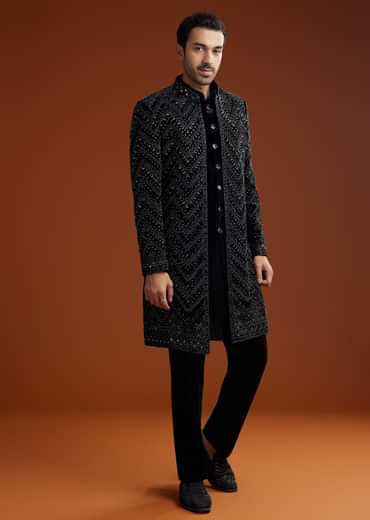 Black Velvet Embellished Indo Jacket Set