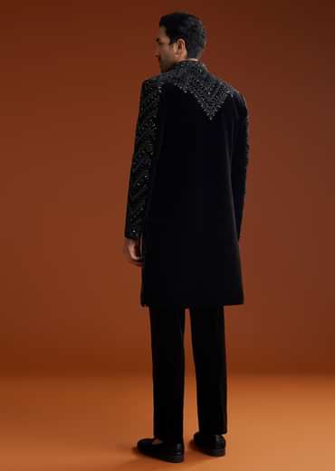 Black Velvet Embellished Indo Jacket Set