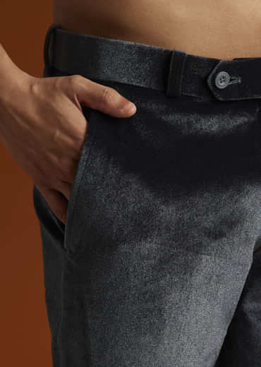 Black Velvet Indo Western Set For Men With Stone Work