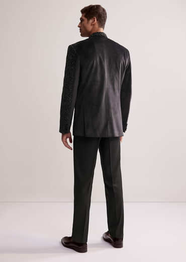 Black Velvet Jodhpuri Set For Men With Cutdana Work