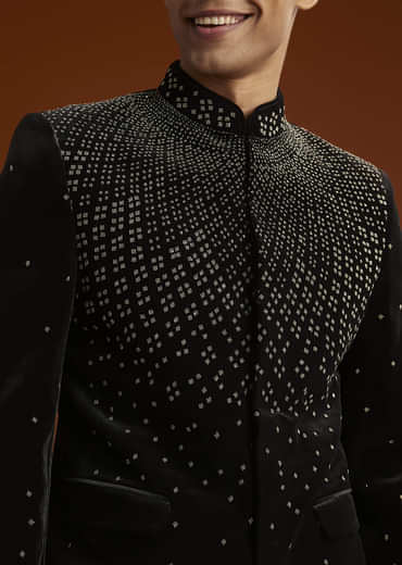 Black Velvet Jodhpuri Suit For Men With Beads Work