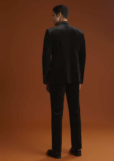 Black Velvet Jodhpuri Suit For Men With Beads Work