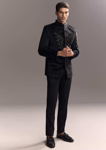 Black Velvet Jodhpuri Suit For Men With Cutdana Embroidery