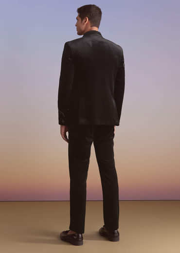 Black Velvet Tuxedo For Men With Cut Work And Beads Embroidery