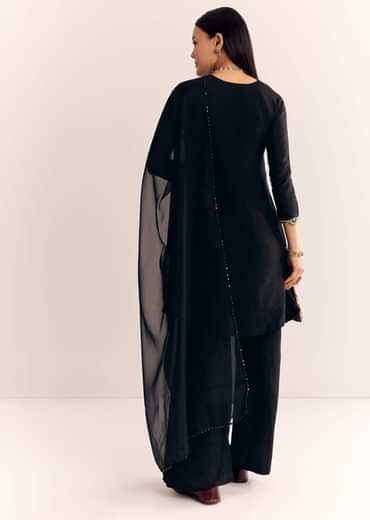 Black Zardosi Work Dola Silk Kurta And Organza Dupatta Suit