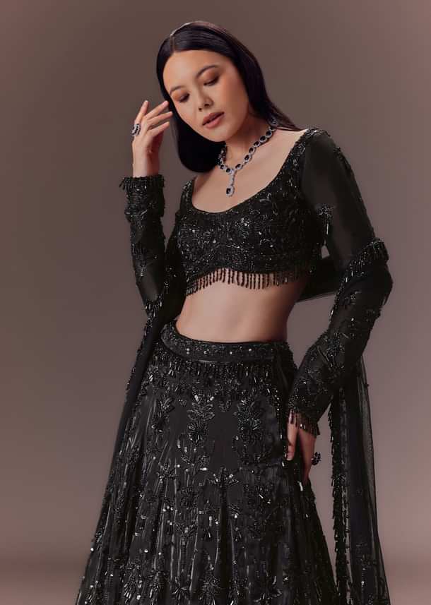 Black Organza Lehenga Set