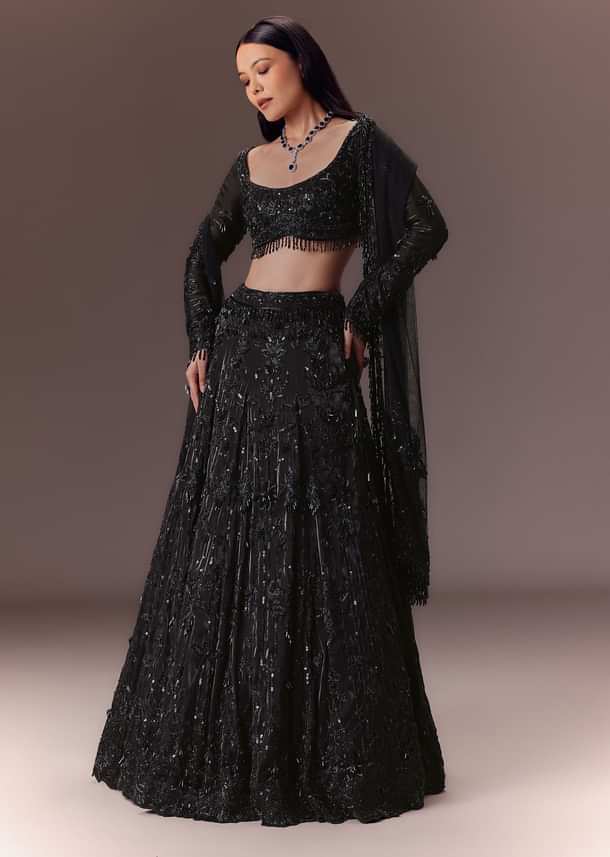 Black Organza Lehenga Set