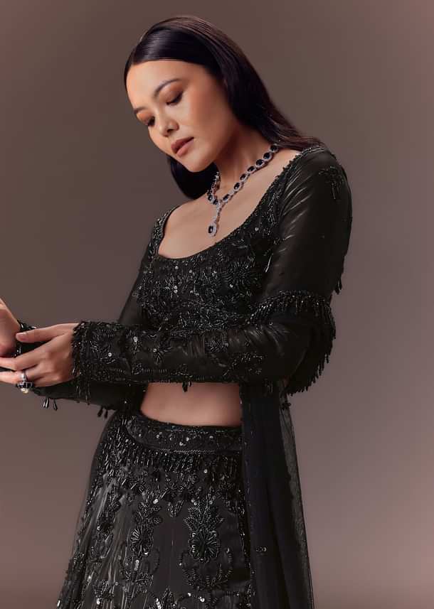 Black Organza Lehenga Set