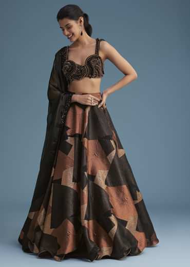 Black And Copper Lurex Glitter Lehenga Set With Fancy Choli