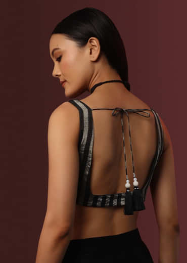 Black And Silver Blouse With Square Neckline