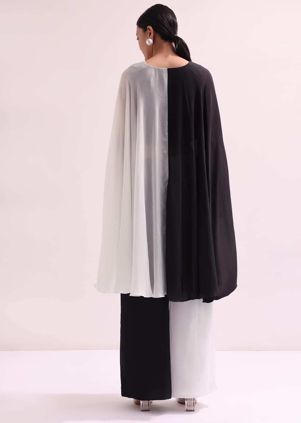 Black And White Embroidered Croptop And Palazzo Set