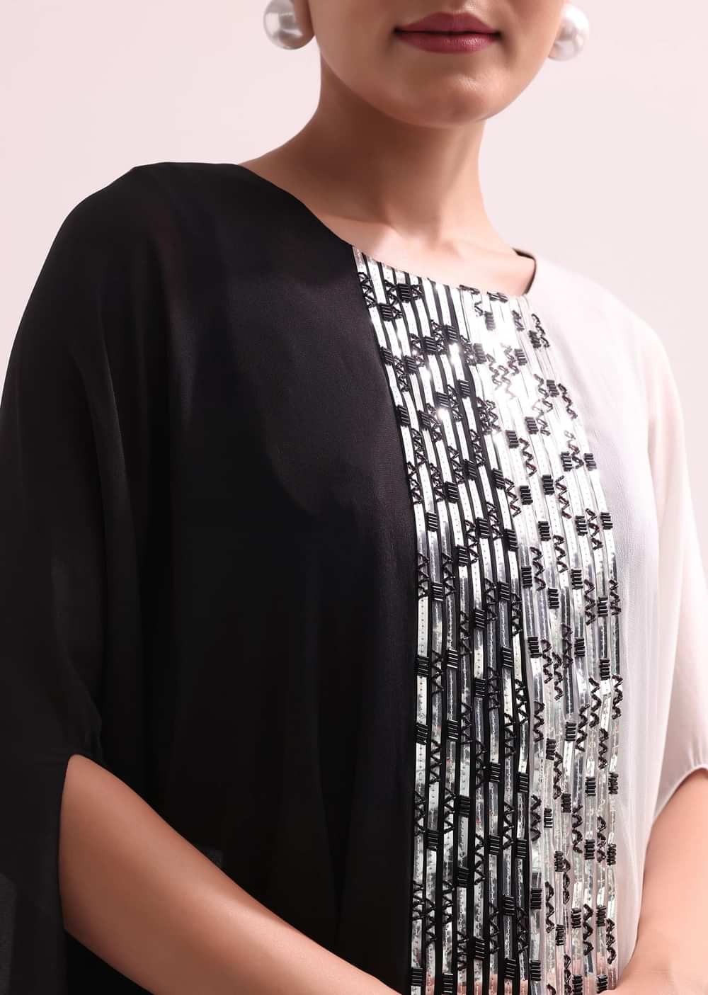 Black And White Embroidered Croptop And Palazzo Set