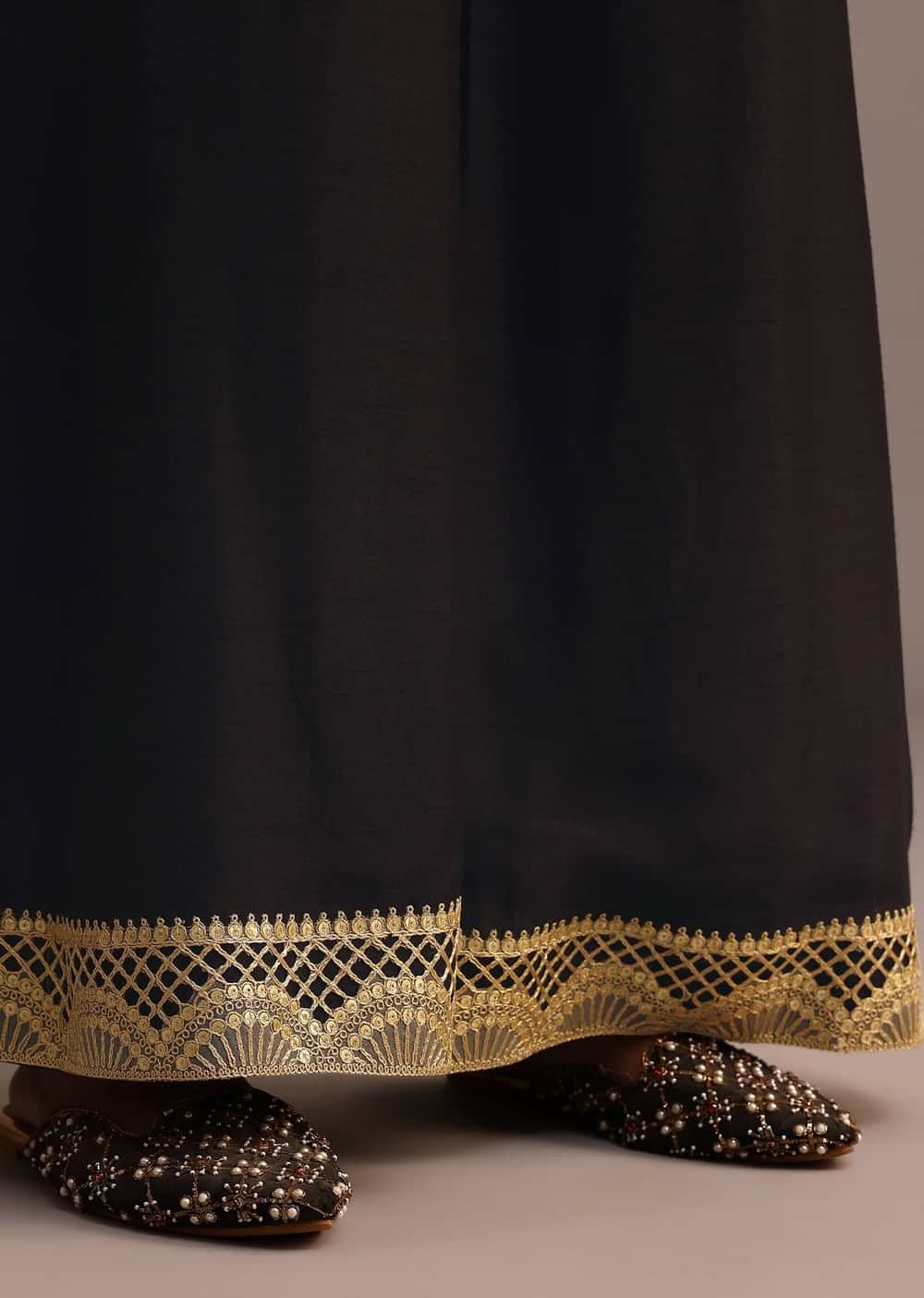 Black And Yellow Embroidered Kurti Palazzo Set With Organza Dupatta