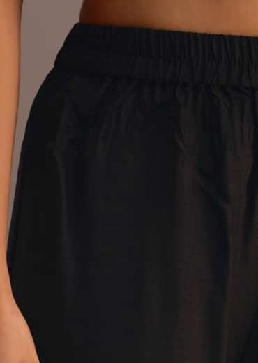 Black And Yellow Embroidered Kurti Palazzo Set With Organza Dupatta